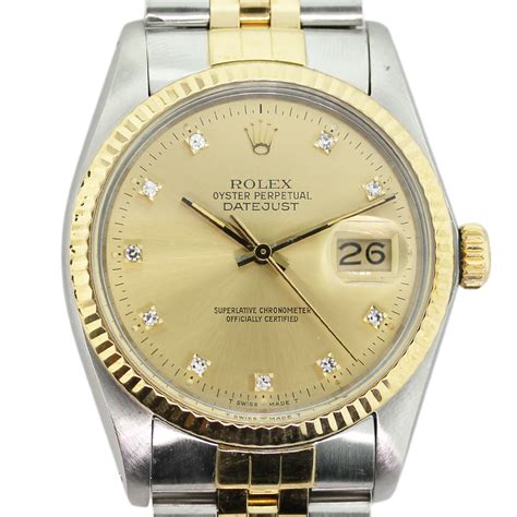 rolex datejust 16013 36mm champagne index dial watch head only|rolex datejust 16013 diamond bezel.